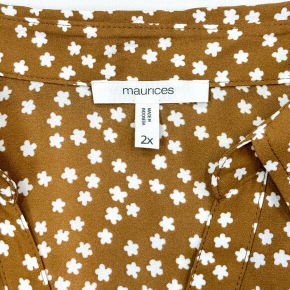 Maurices 2X Brown Floral Button Front Blouse - Plus Size - Picture 6 of 8